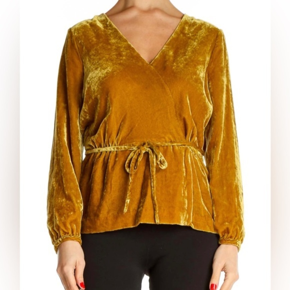 J.CREW Faux‎ Wrap Velvet Top Long Sleeves Waist Tie | 12